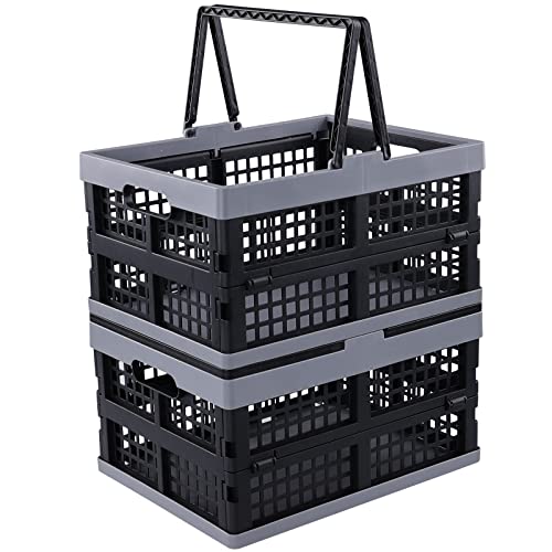 2 Packs Plastic Folding Storage Crate with Handle, 16 L | Collapsible, Shopping Basket