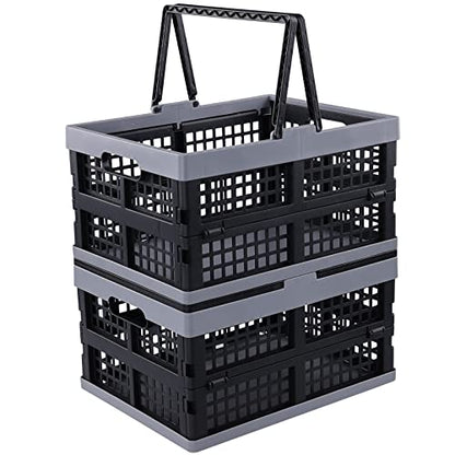 2 Packs Plastic Folding Storage Crate with Handle, 16 L | Collapsible, Shopping Basket
