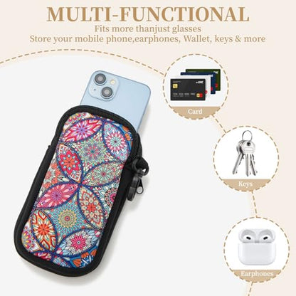 QIUTIMIY Sunglasses Soft Case Zipper Double Eyeglass Case with 2 Compartments 1 Belt Clip - color: Mandala