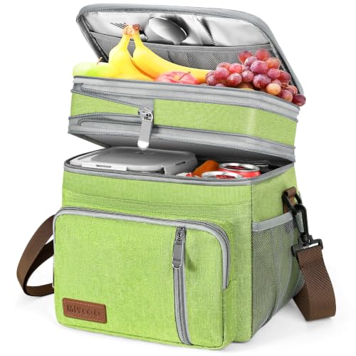 MIYCOO Lunch Bag & Lunch Box for Women Men, Double Deck Leakproof Insulated Soft Large Adult Camping Cooler bag for Work, Beach, Picnic, Travel (Green, 15L) - color: Green, size: 15L