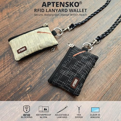 RFID Blocking Travel Wallet with Adjustable Lanyard, Small Nylon Zipper Pouch and Badge Holder for ID, Credit Cards, Cash, Keys, Commuters (Black+) - color: Black+