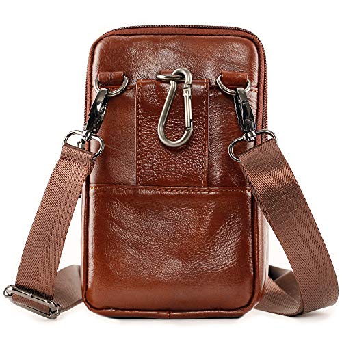 Leather Cell Phone Wallet Shoulder Holster,Hip Bum Pack Pouch Belt Pouch Bolso para Hombre Crossbody Bag for Men with Card Slots Compatible with iPhone (Brown) - color: Brown