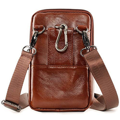 Leather Cell Phone Wallet Shoulder Holster,Hip Bum Pack Pouch Belt Pouch Bolso para Hombre Crossbody Bag for Men with Card Slots Compatible with iPhone (Brown) - color: Brown