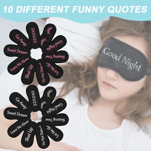 Eurzom 20 Pieces Funny Sleeping Eye Mask Bulk with Adjustable Strap Sleep Blackout Eye Mask for Night Blindfold Cover for Spa Women Men Adult Pajama Party Favors(Cute Black) - color: Cute Black