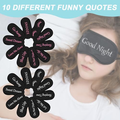 Eurzom 20 Pieces Funny Sleeping Eye Mask Bulk with Adjustable Strap Sleep Blackout Eye Mask for Night Blindfold Cover for Spa Women Men Adult Pajama Party Favors(Cute Black) - color: Cute Black