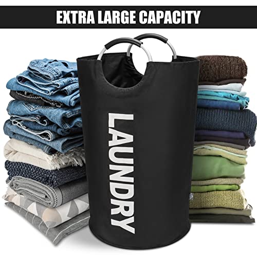 DOKEHOM 125L X-Large Laundry Basket, Collapsible Laundry Bag, Freestanding Tall Clothes Hamper, Foldable Washing Bin (Black) - color: Black, size: 125L