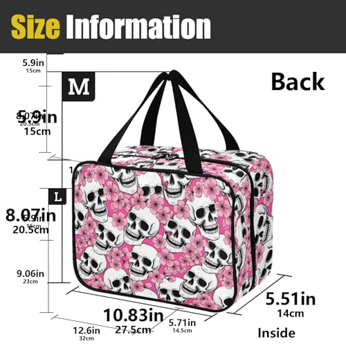 MNSRUU Hanging Toiletry Bags for Women Travel, Goth Halloween Skull Flowers and Pink Cherries Toiletry Organizer Portable Travel Toiletry Bags Clear Wash Bags Makeup Bag Cosmetic Bag - color: Skulls 084