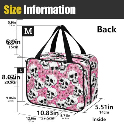 MNSRUU Hanging Toiletry Bags for Women Travel, Goth Halloween Skull Flowers and Pink Cherries Toiletry Organizer Portable Travel Toiletry Bags Clear Wash Bags Makeup Bag Cosmetic Bag - color: Skulls 084