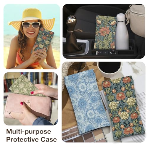 Eyeglasses Sunglasses Case PU Soft Squeeze Top Glasses Pouch for Women Men,Floral Pattern Portable Anti Scratch - color: Green