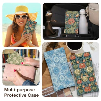 Eyeglasses Sunglasses Case PU Soft Squeeze Top Glasses Pouch for Women Men,Floral Pattern Portable Anti Scratch - color: Green