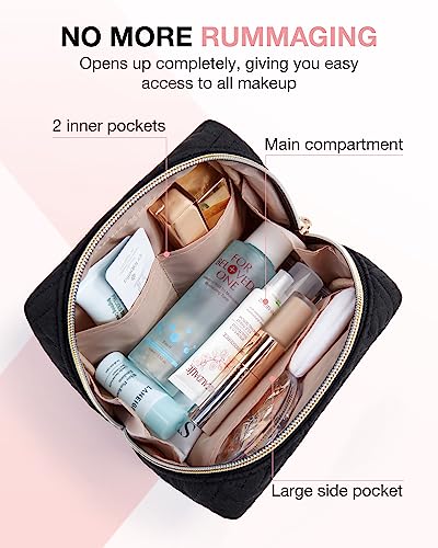 BAGSMART Small Makeup Bag, Compact Cosmetic Pouch for Women for Purse, Travel Toiletry Organizer with Wide Open Design, Black - color: 01-Black