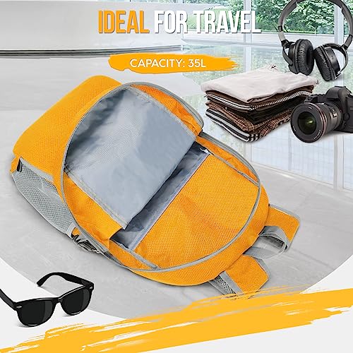 ZOMAKE Lightweight Packable Backpack 35L, Light Foldable Backpacks Water Resistant Collapsible Hiking Bag, Compact Folding Day Pack for Travel Camping(Yellow) - color: Yellow