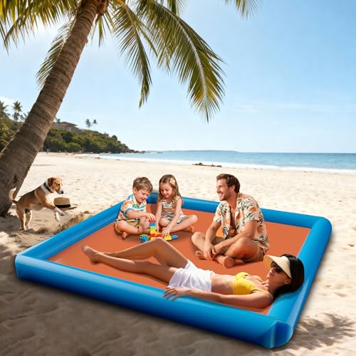 2-in-1 Sand Free Beach Blanket & Tent - 79"x83" Waterproof Picnic Blanket with Inflatable Pillows, No Pump Quick Inflation, Fits 6-10 Seated/4-6 Reclined for Family Camping Travel Backyard