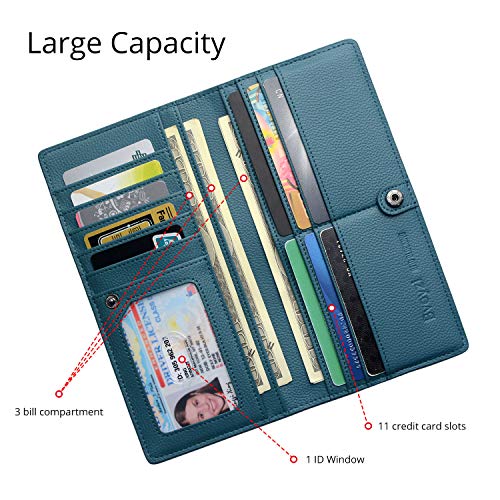 Bveyzi Ultra Slim Thin Leather RFID Blocking Credit Card Holder Bifold Clutch Wallets for Women - color: Lake Blue