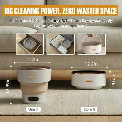 Portable Foldable Washing Machine, 13L Mini Washer with Spin Basket | For Socks, Underwear & Baby Clothes | Compact for Apartment, Dorm, Travel | Khaki