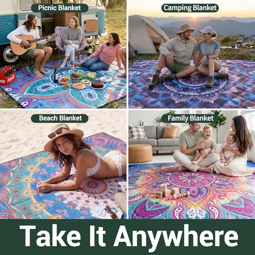 60x80" Waterproof Picnic Blankets Outdoor Sandless Beach Blanket Foldable Padded Ground Grass Park Lawn Mat Tent Camping Rug Backpack Hiking Roadtrip Gadgets Gifts Rv Car Travel Trailers Items - color: Green Mountain, size: 6'8" x 5' (Rectangular)