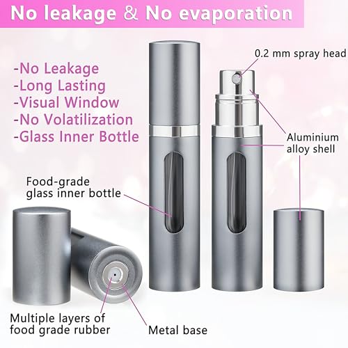Refillable Perfume Atomizer Travel Bottle 5ml Leakproof Luxury Travel Perfume Refillable Bottle, Portable Perfume Atomizer (Gray) - color: Gray