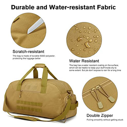 G4Free 70L Large Tactical Duffle Bag Men Sports Gym Backpack with Shoes Compartment Military MOLLE Duffel Backpack (Brown) - color: Brown