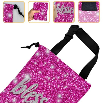 Blessed Car Garbage Bag,Pink Glitter Small Car Trash Bag Hanging Back of Seat,Drawstring Car Trash Bag with Adjustable Buckle,Car Accessories for Camping Travelling - color: Blessed
