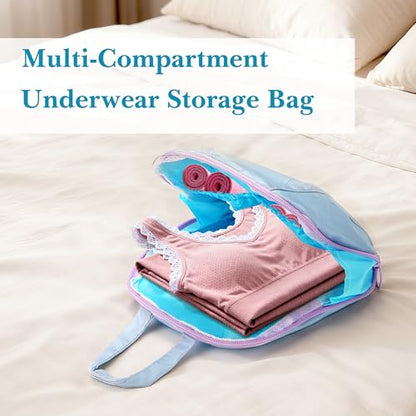 Travel Underwear Organizer Bag, Portable Multi-Compartment Travel Bag for Clothes, Bras, and Accessories, Underwear Packing Cube for Women (Blue)