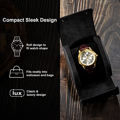 ROSELLE Watch Case for Men and Women with Suede Lining - Watch Roll Travel Case - Storage Organizer and Display(Black Cross-1 Slot) - color: Black-1