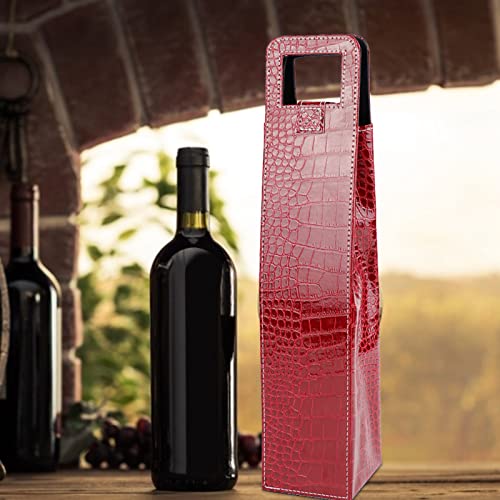 Tomotato Leather Wine Bottle Carrier, Stylish PU Leather Wine Tote Bag with Hard Shell Protection, Portable Single Bottle Holder, Red, for Picnic Beach Party Travel Wedding Housewarming - color: Red