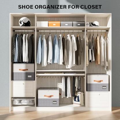 Dayacoco 2 Pack Shoe Organizer for Closet, Fits Up to 16-32 Pairs, Foldable Shoe Storage Organizer, Shoe Containers with Clear Cover, Large Shoe Boxes Boot Storage, Adjustable Dividers