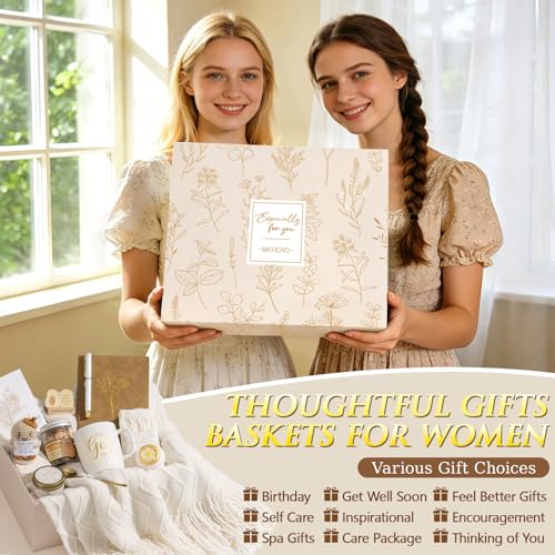 Self Care Get Well Soon Gifts Baskets for Women, Birthday Gifts Spa Care Package After Surgery, Inspirational Thinking of You Sympathy Basket Feel Better Christmas Encouragement Gift for Mom Friends - color: Ivory