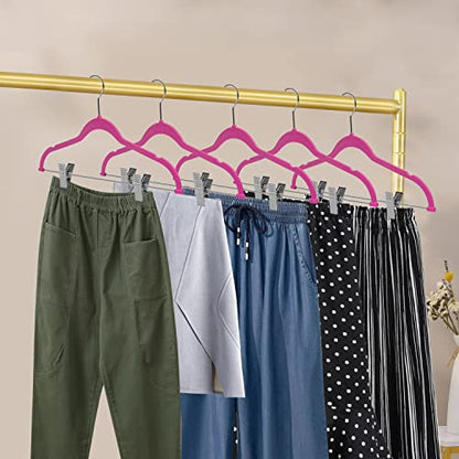 Quality Plastic 20-Pack Non Velvet Non-Flocked Thin Compact Skirt/Pant Hangers with Metal Clips for Skirts Pants Blouses Coats 360° Swivel Hook (Pink, 20) - color: Pink