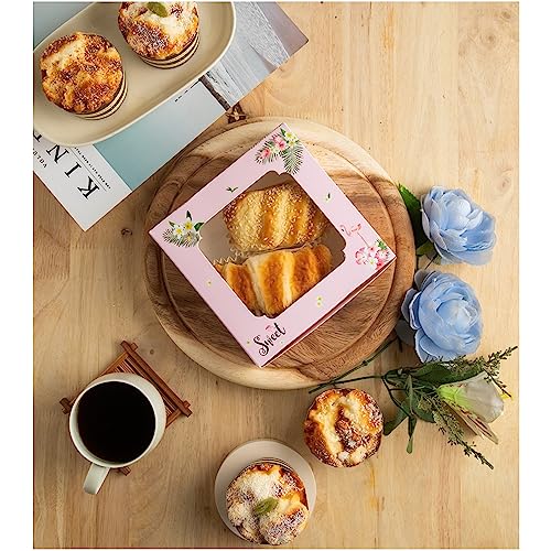 20 Pack Bakery Boxes with Window Small 6x6x2 inch for Cookie, Candy, Pastry, Brownie, Chiffon Cake, Tart, Pie, Waffle (Pink-Flamingo) - color: Pink-Flamingo