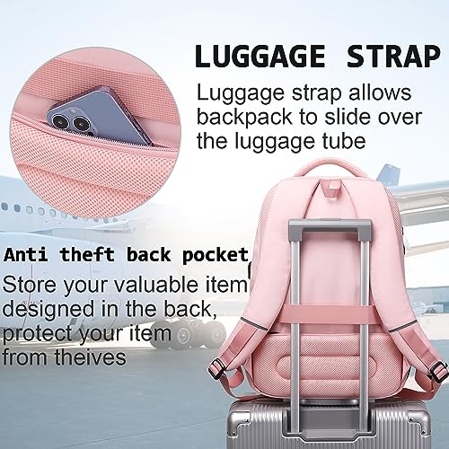 Volher Laptop Backpack,Business Travel Anti Theft Slim Durable Laptops Backpack,Water Resistant College Computer Bag for Women & Men Fits 15.6 Inch Laptop and Notebook-Light Pink - color: Light Pink, size: 15.6 Inch, style: Laptop