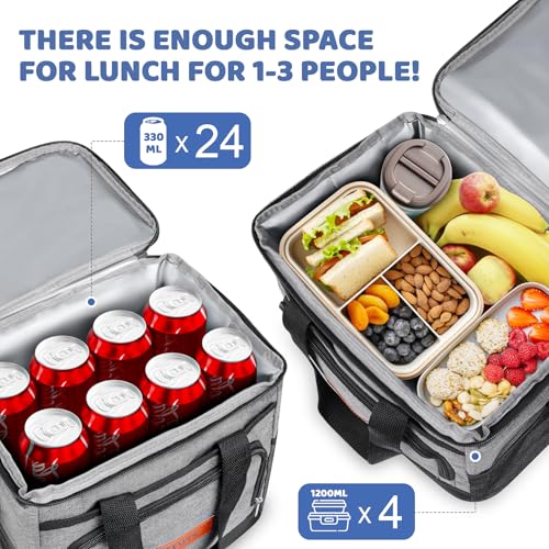 Insulated Cooler Bag for Men Women, 15L Soft Cooler Bag with Adjustable Shoulder Strap, Leakproof for Work, Camping, Travel, Picnic