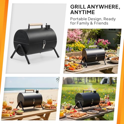 VINGLI Portable Double Sides Charcoal Grill, Wooden Handle,Storage Bag, Multi-functional Metal Compact Tabletop BBQ Outdoor Charcoal Grill for Camping Travel Picnic Patio - style: Double-Sides