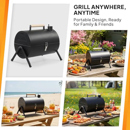 VINGLI Portable Double Sides Charcoal Grill, Wooden Handle,Storage Bag, Multi-functional Metal Compact Tabletop BBQ Outdoor Charcoal Grill for Camping Travel Picnic Patio - style: Double-Sides