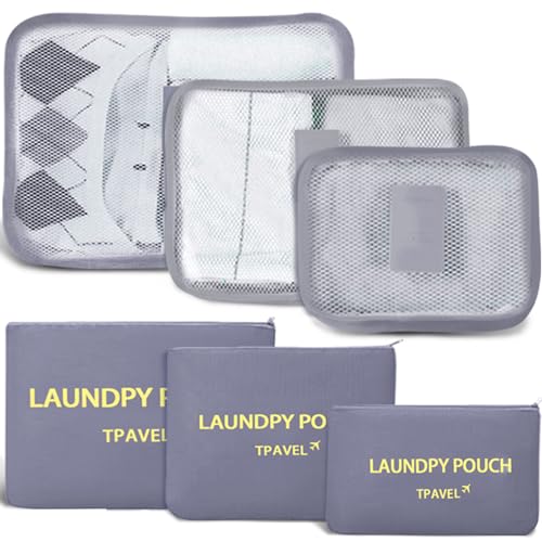 6 Set Packing Cubes for Travel Luggage Packing Bags Reusable Lightweight Suitcase Organizer Cubes Set for Travel Accessories (Grey) - color: Grey