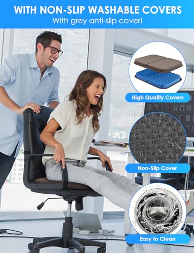 WISIMMALL Gel Seat Cushion Portable Massage Travel Cushions, 14.5" x 10.5" Thick Foldable Seat Cushion for Car Office Chair Wheelchair Hip, Coccyx, Sciatica, Pressure Sores Tailbone Pain Relief - size: M-Brown