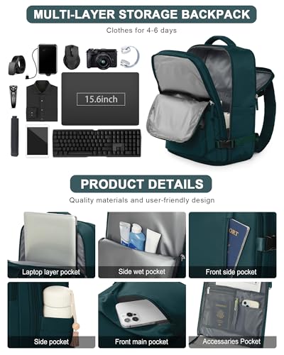 VGCUB Large Travel Backpack with Vacuum System Carry on Personal Item Storage Compression Seal Bags for Clothing with Pump Work Business Vacpack Laptop Backpack for Women Men Peacock Blue