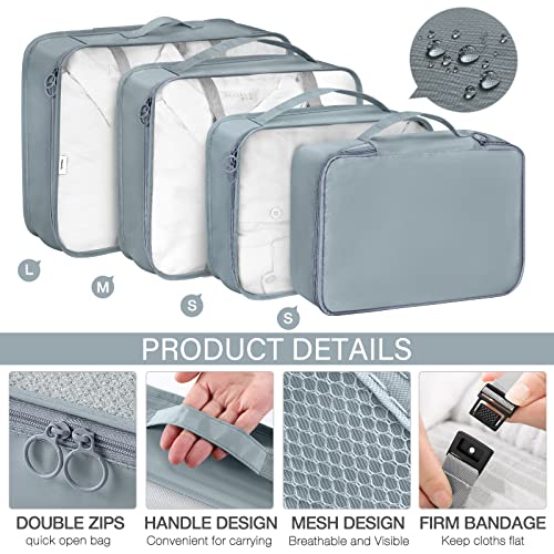KPX 8 Set Packing Cubes for Travel, Luggage Packing Organizers Accessories Large Toiletries Bag for Clothes Shoes Cosmetics (Grey) - color: 8Set-Grey