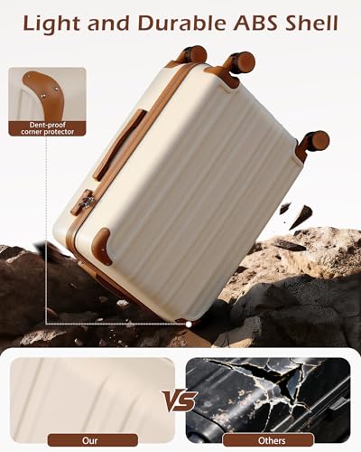 Coolife Luggage, Suitcase with Durable and Lightweight, Checked Luggage with ABS Hardshell, Dual Spinner Wheels, TSA Lock, and YKK Zipper(apricot white, M(24in)) - color: apricot white, size: M(24in)