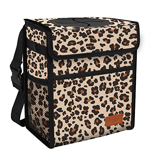 Car Trash Can with Lid Leak Proof Garbage Waterproof Bag for SUV Front Seat Multipurpose Hanging Headrest Collapsible and Portable Storage Mesh Pocket, Leopard Print - color: Leopard, size: 2.25 Gallons