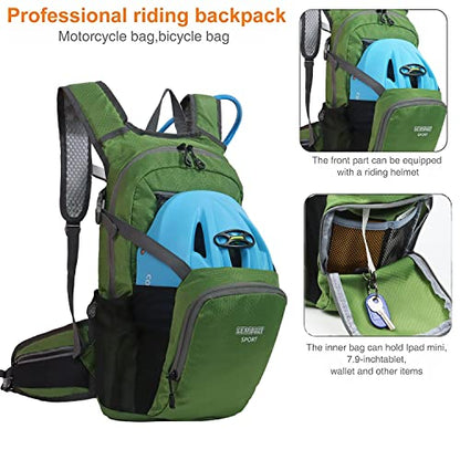 Hiking Daypack Waterproof Biking Backpack 15L Lightweight Durable Backpack for Ski Snowboarding Running MTB Cycling - color: Olive