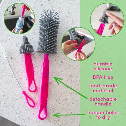 Dapple Breast Pump Cleaning Kit, 3 Baby Bottle Cleaning Brushes, Hypoallergenic & Powered by Plants, Removes Milk Residue, Leaves No Taste, 3oz Soap, 10ct Wipes 3 Cleaning Brushes