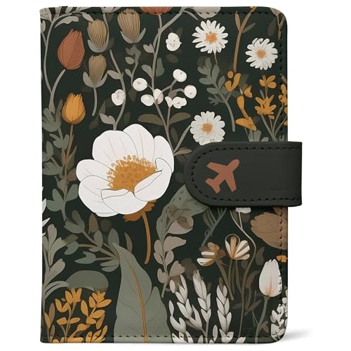 Passport Holder, Travel Wallet Cover with Pen Loop | Cute RFID Blocking Leather Case with Magnetic Closure for Travel Essentials-flower - color: Q-Bud