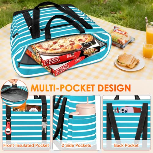 Cooler Bag Insulated, Soft Side Cooler, Reusable Grocery Bags with Zipper Closure, Thermal Leakproof Large Insulated Tote Bag for Hot/Cold Food for Grocery, Beach, Travel, Picnic - color: Lake Blue and White