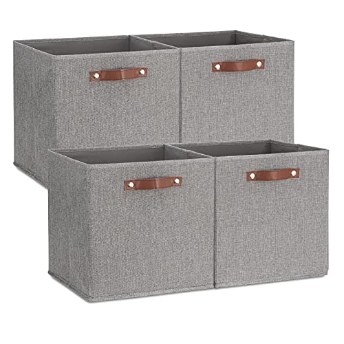 Temary Fabric Storage Cubes - 13 x 13 Collapsible Bins with Handles for Home Organization (Gray) - color: Grey, size: 13×13×13