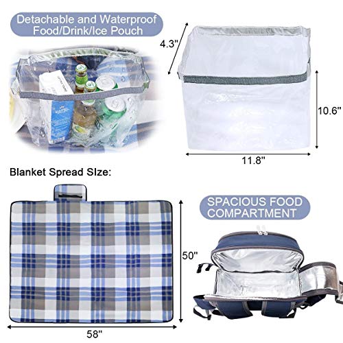 Sunflora Picnic Backpack for 4 Person Set Pack with Insulated Waterproof Pouch for Family Outdoor Camping (Navy Blue) - color: Navy Blue, size: 4 person