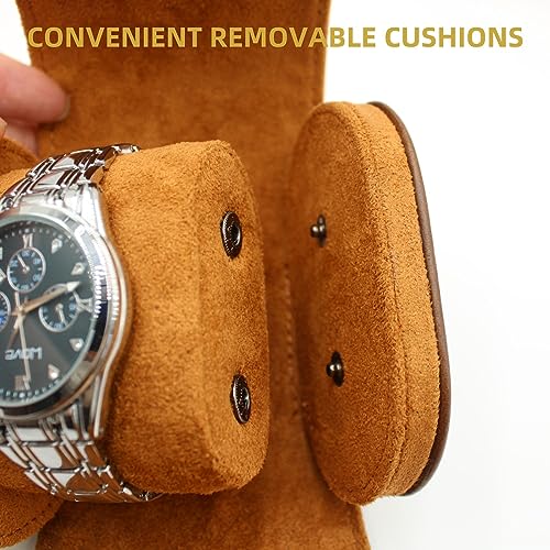 Watch Travel Case Portable Organizer - Luxury Watch Roll Travel Box Recycled Leather Watch Storage and Display for Men and Women (WCASE-3-VintageBROWN) - color: VintageBROWN, size: Three slots