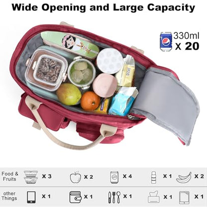 Hafmall Large Insulated Lunch Bag for Adults, Wide Opening Insulated Bag with Shoulder Strap,Loncheras para Mujer, Reusable Adult Lunch Tote Bag For Work, Picnic(Red) - color: Red