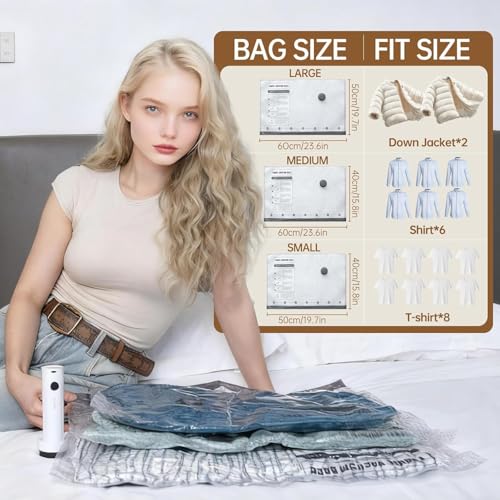 Travel Vacuum Bags for Clothing with Rechargeable Electric Pump - Portable Space Saver Bags for Travel & Home - Vacuum Compression Packing Seal for Clothes, Blankets, Seasonal Storage 12 Combo Set - size: 12 Combo Travel Bag + Pump