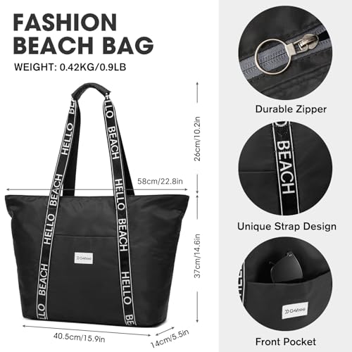 G4Free Beach Bag, Waterproof Beach Bags for Women, Personalized Strap Tote Bag for Women Birthday Gifts - color: Black
